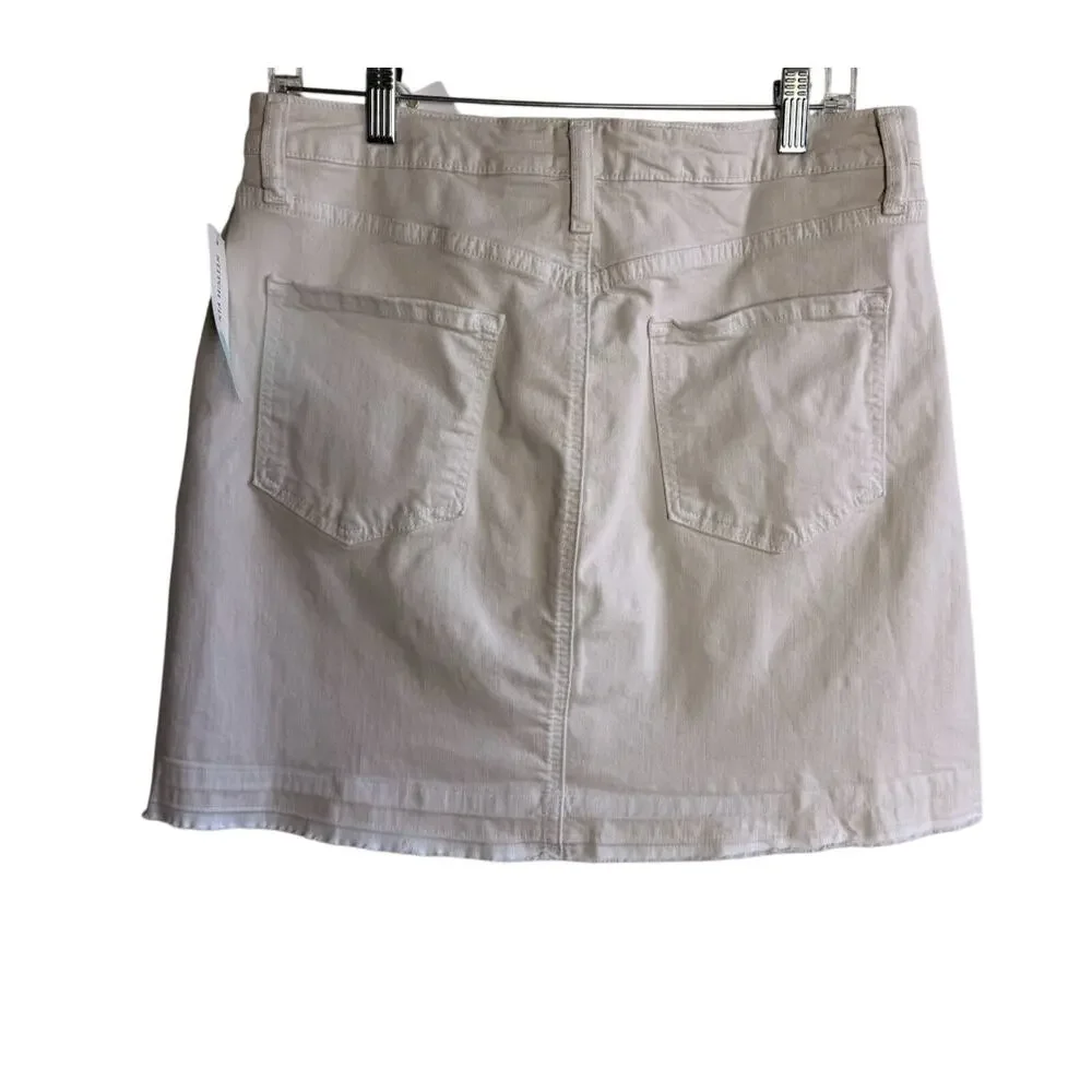 Just Black Denim A-Line Mini Skirt NWT Oat Beige Neutral Large Raw Released Hem